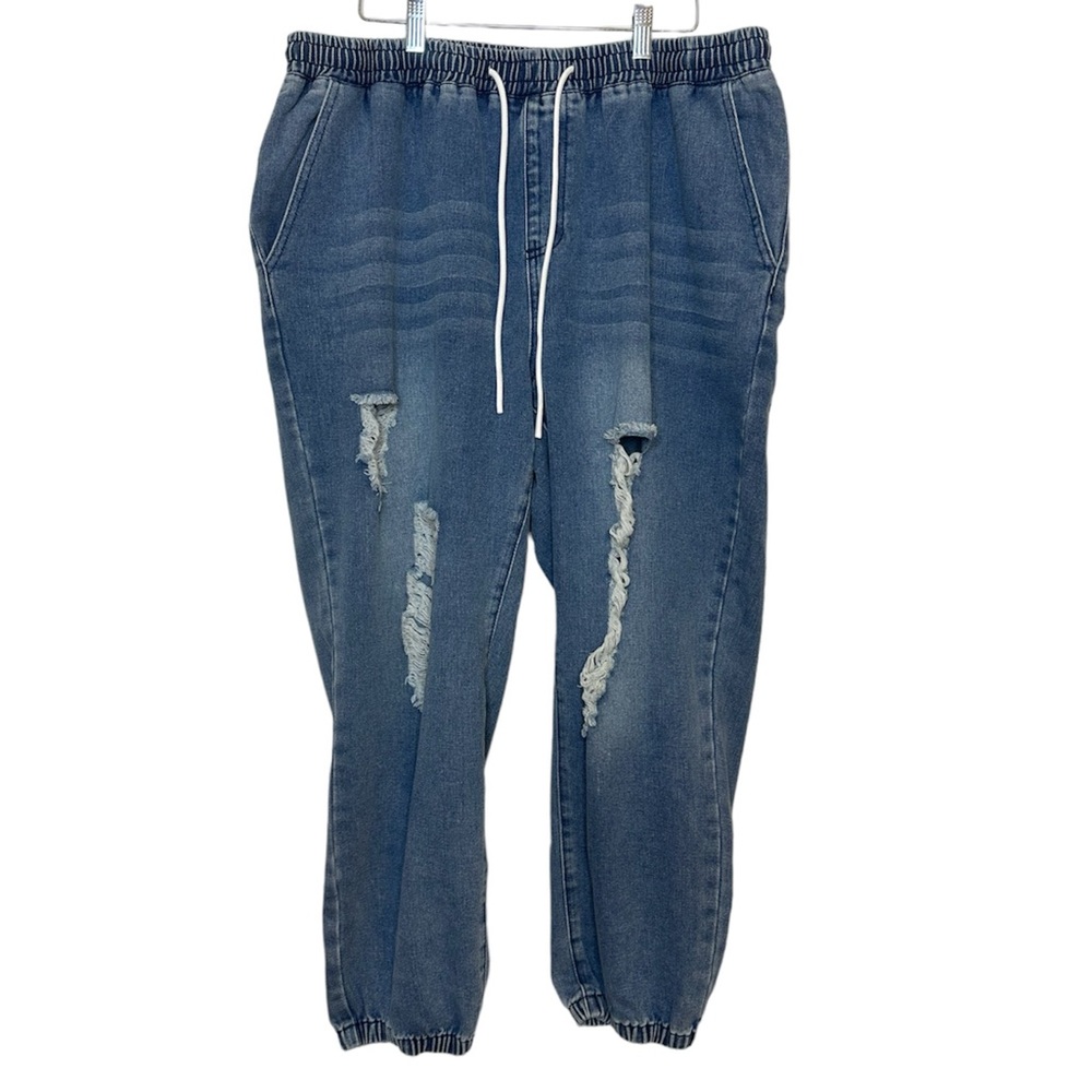 Plus size drawstring waist ripped jogger, jeans